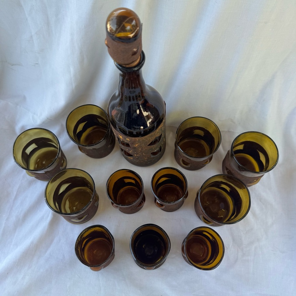 VINTAGE BRUTALIST FELIPE DERFLINGHER IMPRISONED GLASS DECANTER & GLASSES 12PCSET - Picture 4 of 13